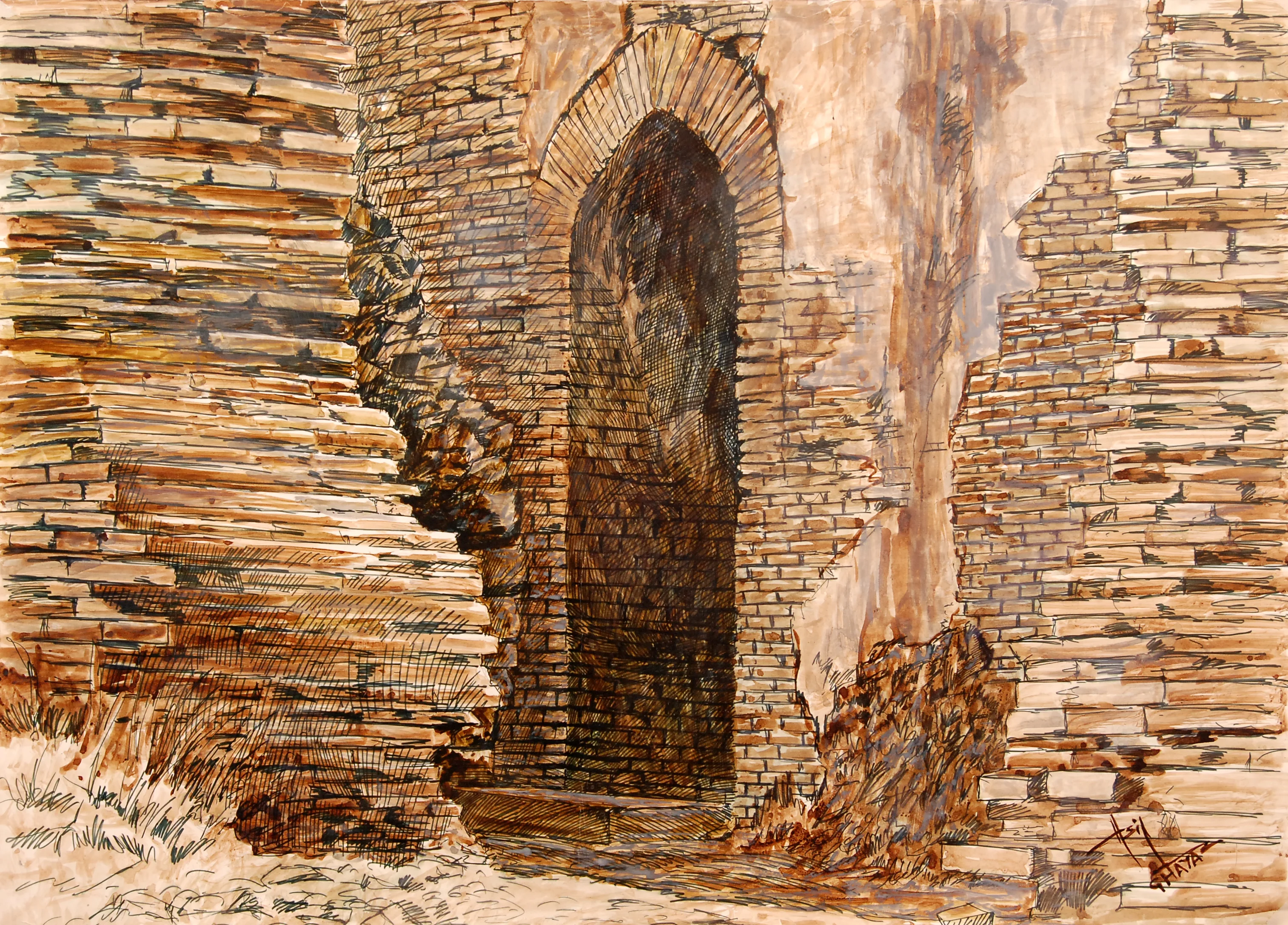 Architectural pen and ink drawing by Asif Ghayaz