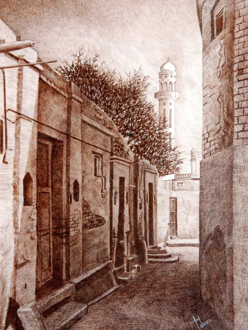 Pen and ink architectural drawing 02 by Asif Ghayaz